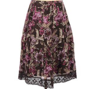 LOFT | Skirt A-line| Linen & Silk| 4|Brown Women Burgundy Floral Dress